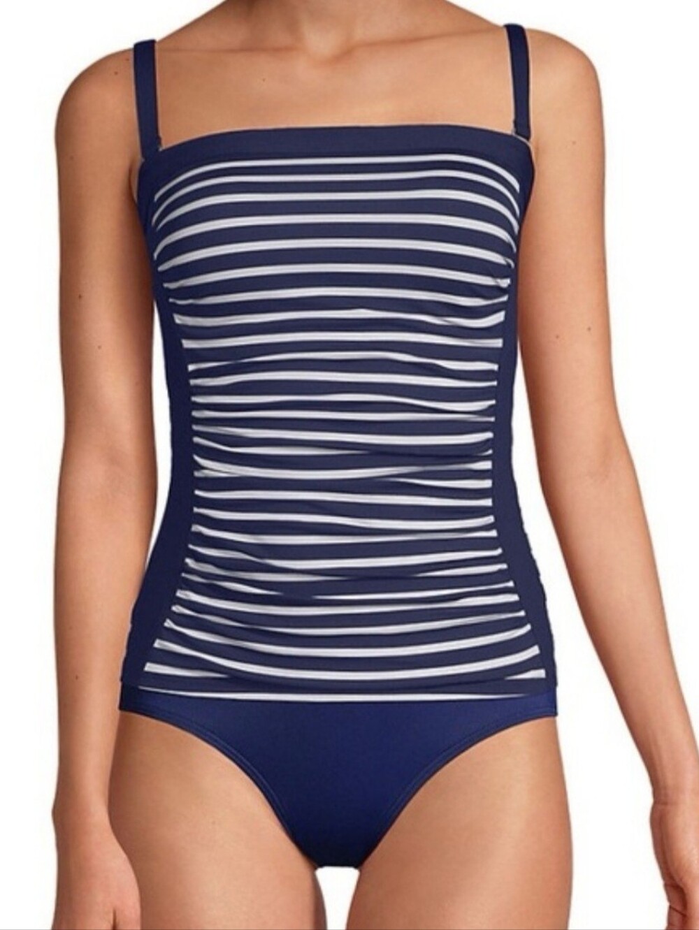 LANDS' END Nautical Striped Tankini Top NWOT Size 18 XL, Detachable Straps